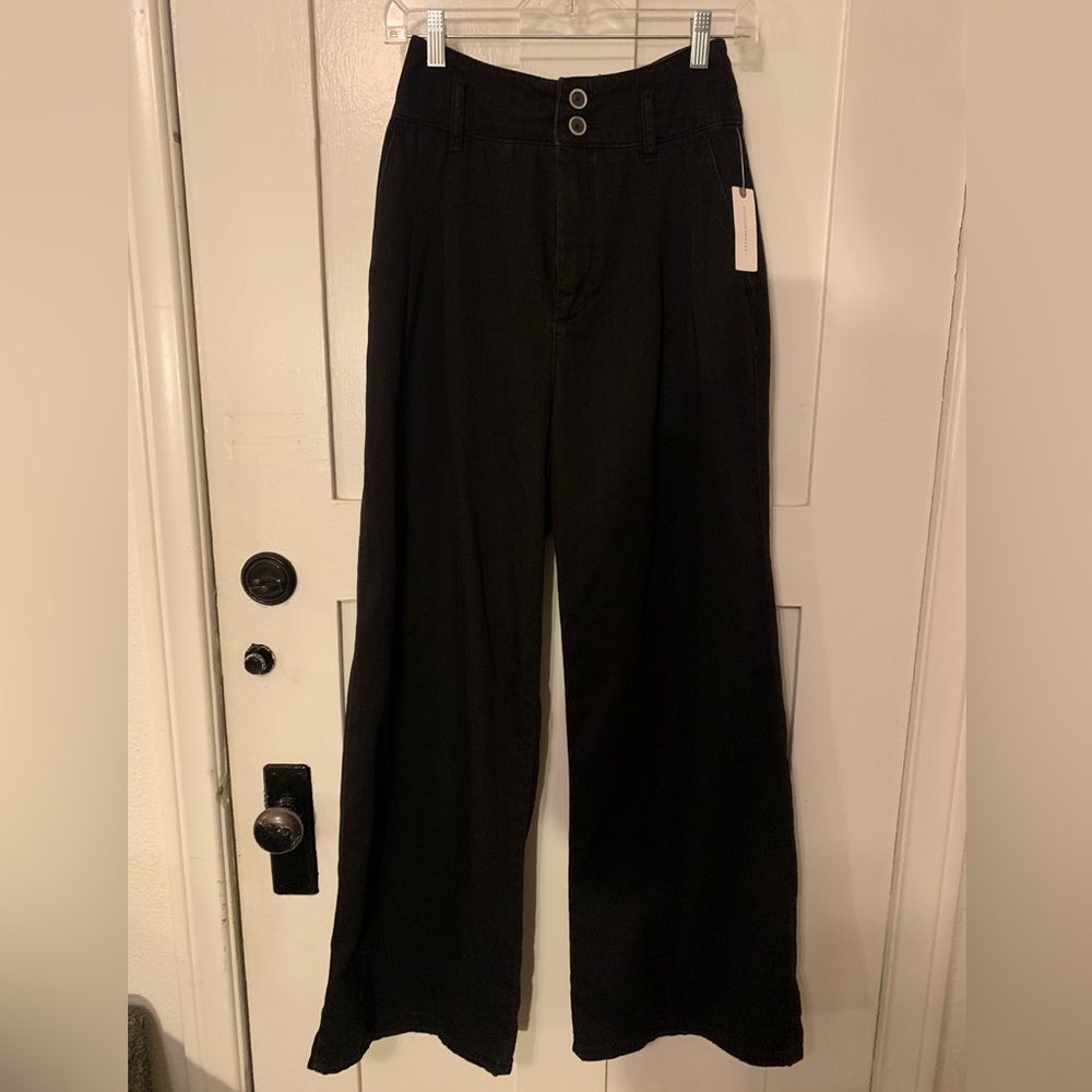 Anthropologie Pilcro, high waist wide leg trousers, black/noir